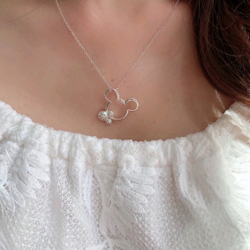 Disney Mickey & Minnie Mouse Silhouette Necklace 925 Silver Plated